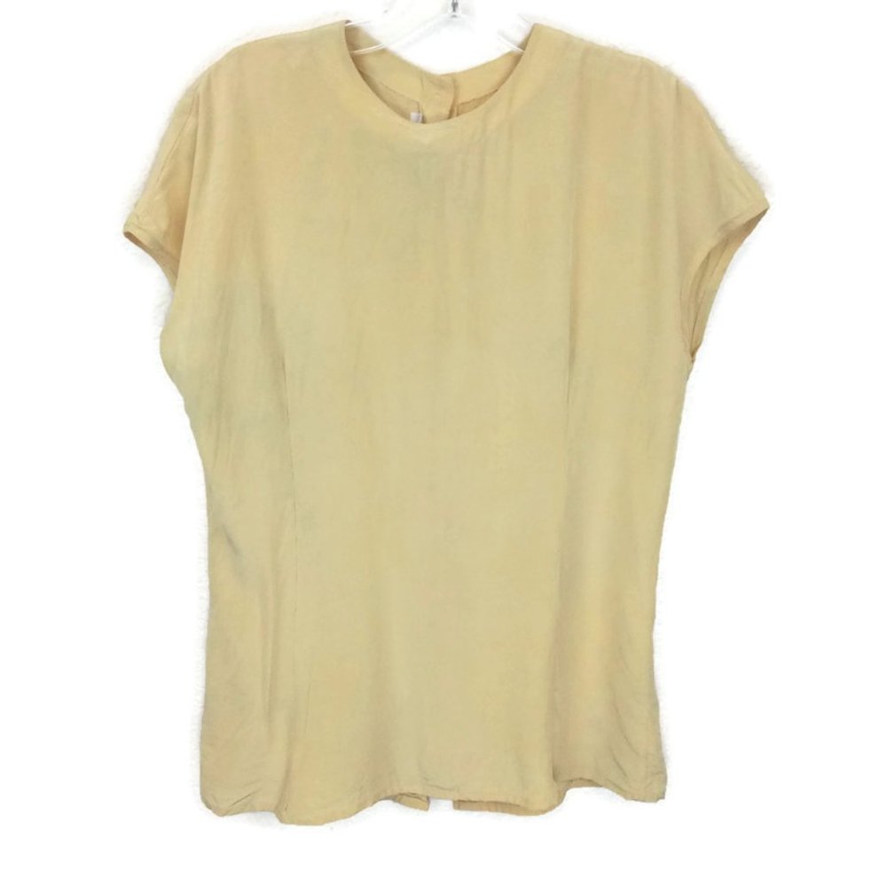St. John Yellow Silk Crew Neck Cap Sleeve Top 4